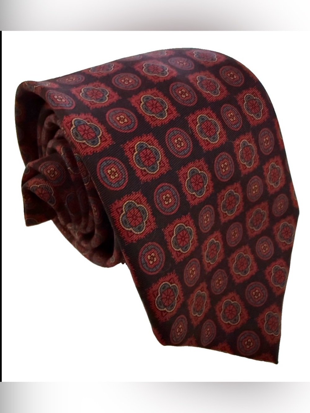 Polo Ralph Lauren Vintage 100% Silk Tie Burgundy Red Medallion Geometric 3.25"